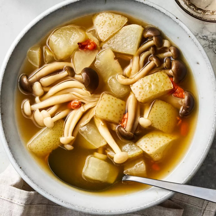 Winter Mushroom Soup with Asian Pear for Comfort